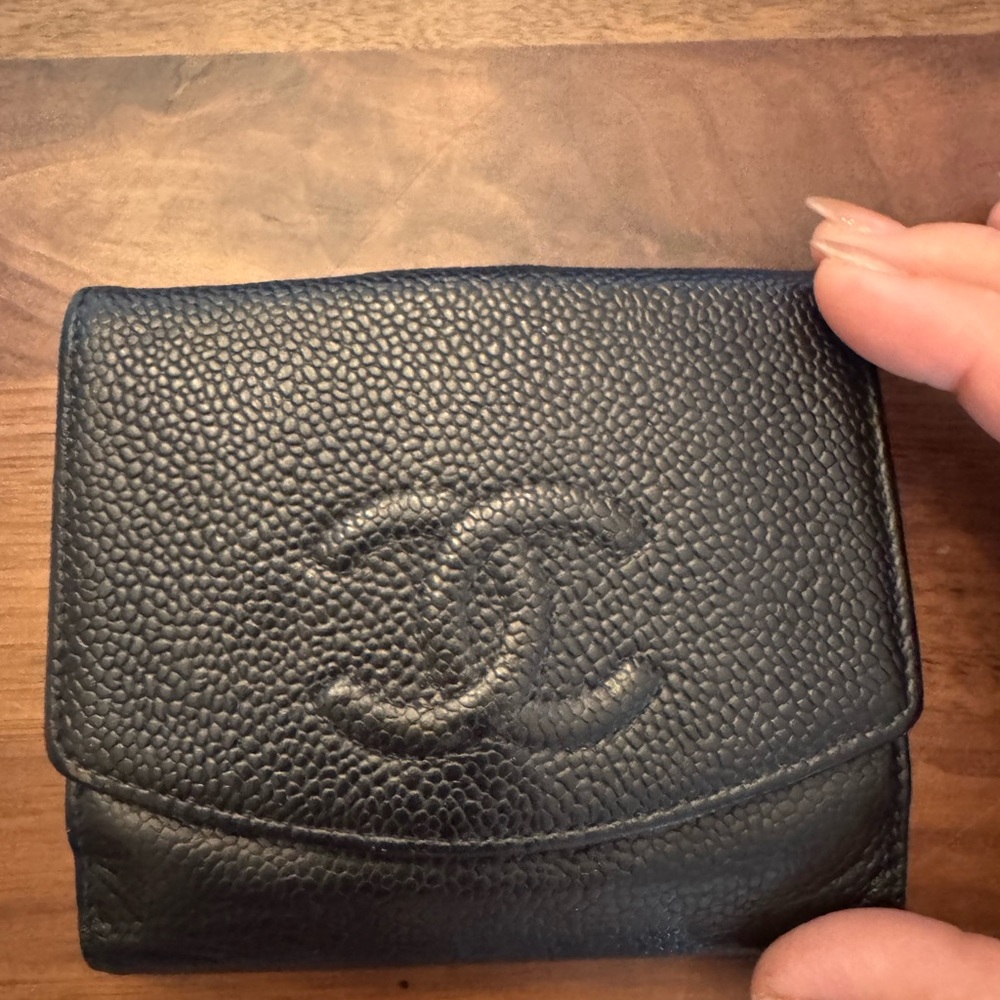 CHANEL Textured Black Leather Wallet